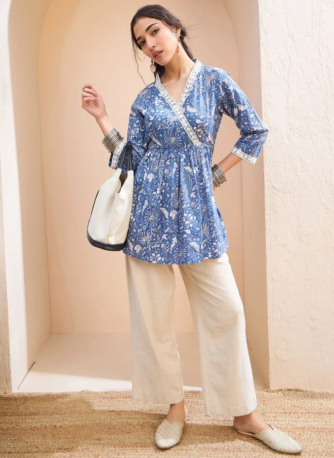 ساسافراس Floral Printed V-Neck Kurti for Women