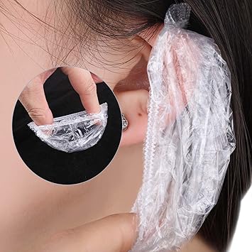 Apausvcm 100 Pcs Ear Covers for Hair Dye Clear Disposable Ear Covers for Shower Waterproof Plastic Ears Protectors Ears Shower Caps for Hair Dye Showering Bathing Spa Salon Home Hotel - Image 4