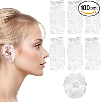 Apausvcm 100 Pcs Ear Covers for Hair Dye Clear Disposable Ear Covers for Shower Waterproof Plastic Ears Protectors Ears Shower Caps for Hair Dye Showering Bathing Spa Salon Home Hotel - Image 1