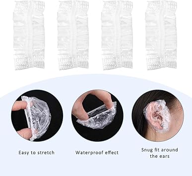Apausvcm 100 Pcs Ear Covers for Hair Dye Clear Disposable Ear Covers for Shower Waterproof Plastic Ears Protectors Ears Shower Caps for Hair Dye Showering Bathing Spa Salon Home Hotel - Image 3