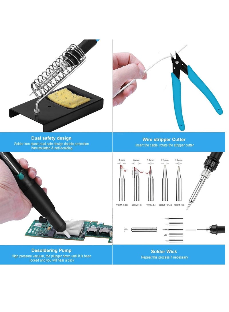 Excefore Soldering Iron Kit, 60W 220V Welding Tool with ON/Off Switch Adjustable Temperature knob(200-450℃), Digital Multimeter, Soldering Iron Tips, Desoldering Pump for Electronics Repairing, Utility Knife - Image 5