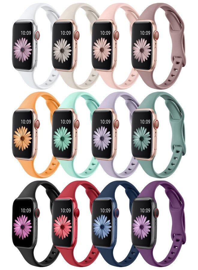 Lerobo Slim Bands Compatible with Apple Watch Bands for women 38mm 41mm 42mm 40mm,12 Pack Soft Silicone Sport Strap Thin Wristband for iWatch Band Series 11/10/9/8/7/SE/6/5/4/3/2/1/Ultra/Urtra 3 2 - Image 1