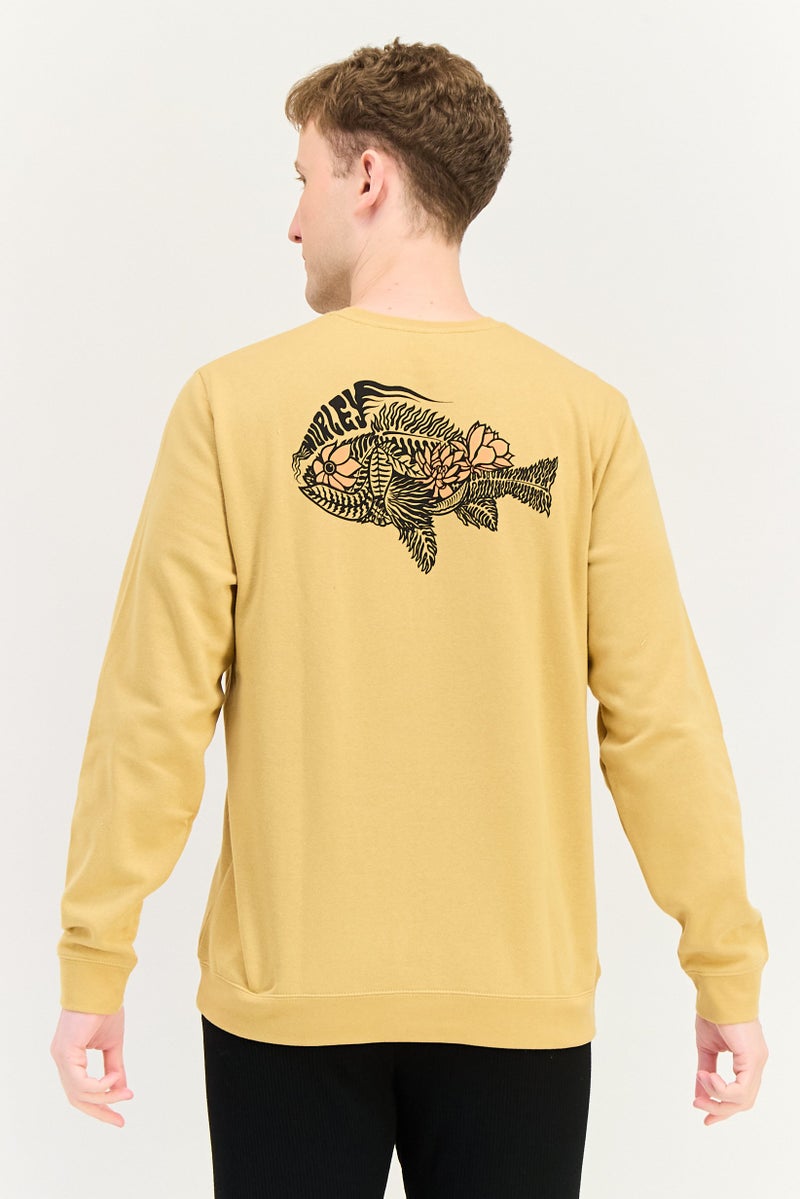 Hurley ملابس رياضية للرجال بأكمام طويلة مناسبة، خارجية، بغطاء رأس، خردل - Image 4