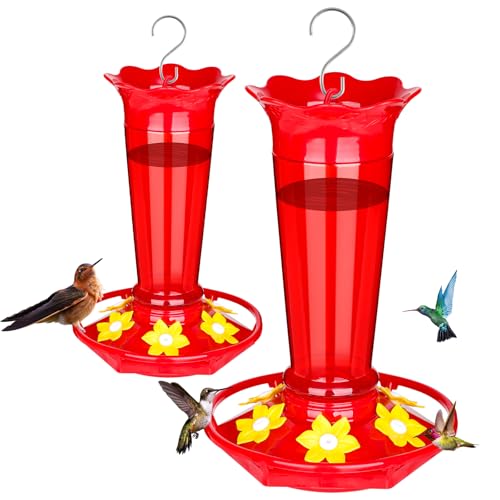 FEED GARDEN 10oz Plastic Hummingbird Feeders for Outdoors - 2 Pack Red, Ant & Bee Proof, 6 Feeding Ports, Easy Clean Red Nectar Feeders for Outside Hanging, Gifts for Christmas, Mom - Image 1