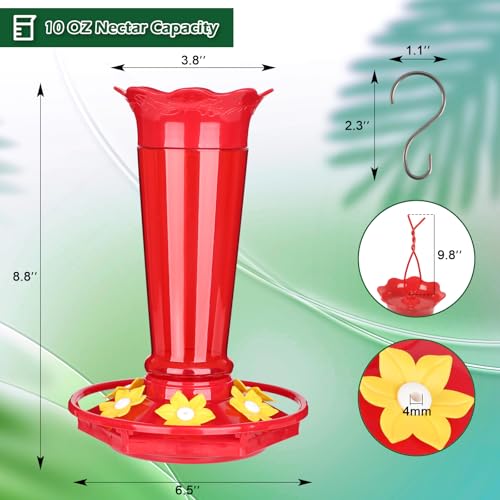 FEED GARDEN 10oz Plastic Hummingbird Feeders for Outdoors - 2 Pack Red, Ant & Bee Proof, 6 Feeding Ports, Easy Clean Red Nectar Feeders for Outside Hanging, Gifts for Christmas, Mom - Image 4