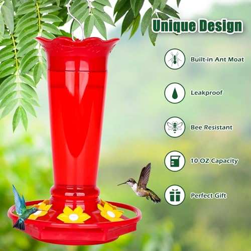 FEED GARDEN 10oz Plastic Hummingbird Feeders for Outdoors - 2 Pack Red, Ant & Bee Proof, 6 Feeding Ports, Easy Clean Red Nectar Feeders for Outside Hanging, Gifts for Christmas, Mom - Image 2