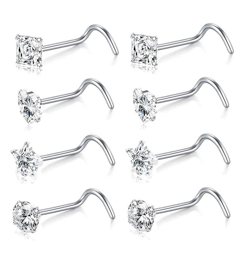SEEDRILL 8Pcs 20G Nose Rings studs for Woman Hypoallergenic Nose Screw Studs 316L Surgical Steel with Gold Plated Nose Piercings Jewelry 3mm CZ L Shape Nose Ring 20 Gauge Nose Studs Straight Nose Stud - Image 1