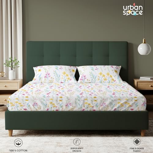 Urban Space Serene 200 Tc Cotton Floral Bedsheet for King Bed, Cotton King Bedsheet with 2 Pillow Covers (Iris Blue, Size 108 X 108 Inches) - Image 2