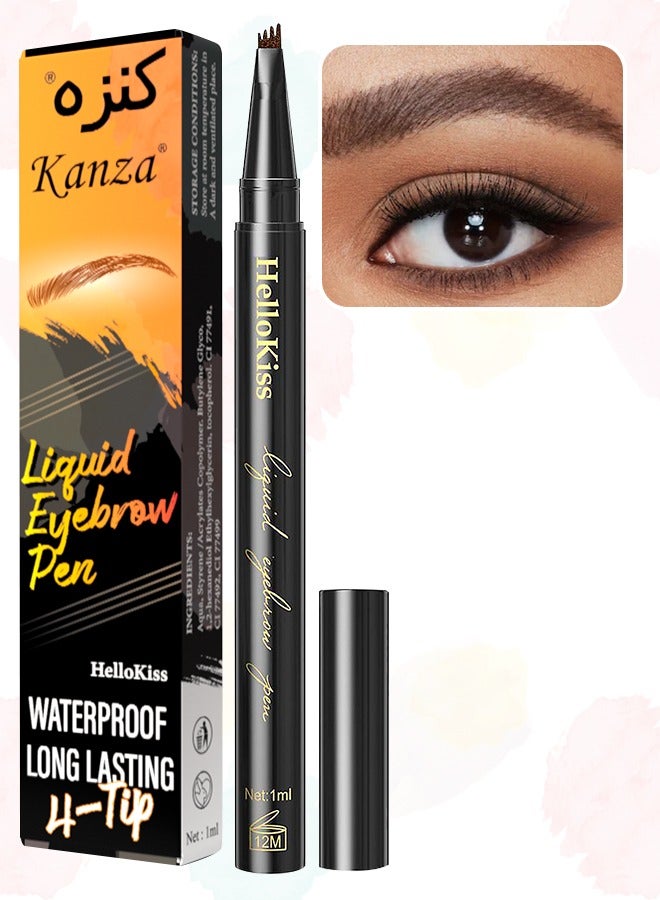 Kanza Liquid Eyebrow Pencil #02 Dark Brown Waterproof Long Lasting Brow Pencil with 4 Tip Microblade Eyebrow Pen Long Lasting 4 Fork Liquid Smudge Proof Eyebrow Pencil Natural Eye Brow Pencil  - Image 1