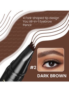 Kanza Liquid Eyebrow Pencil #02 Dark Brown Waterproof Long Lasting Brow Pencil with 4 Tip Microblade Eyebrow Pen Long Lasting 4 Fork Liquid Smudge Proof Eyebrow Pencil Natural Eye Brow Pencil  - Image 2