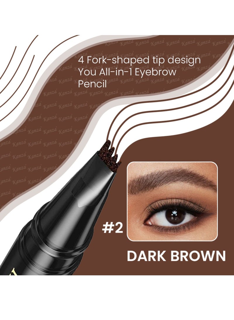 Kanza Liquid Eyebrow Pencil #02 Dark Brown Waterproof Long Lasting Brow Pencil with 4 Tip Microblade Eyebrow Pen Long Lasting 4 Fork Liquid Smudge Proof Eyebrow Pencil Natural Eye Brow Pencil  - Image 2