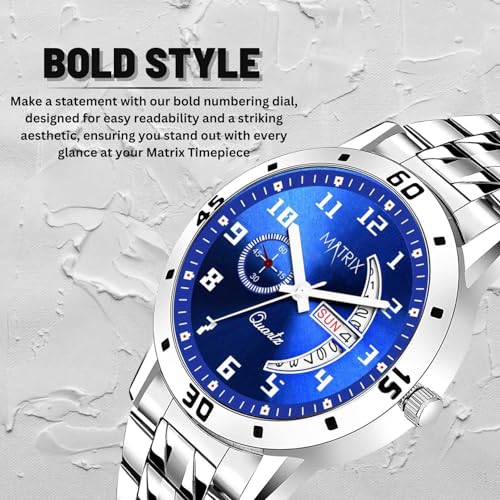 Matrix Luxury Collection Analogue Men's Stainless Steel Watch(Blue Dial Black Colored Strap) - Image 3