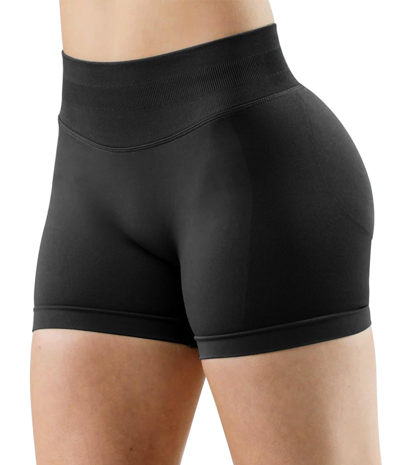 Unthewe Womens Workout Seamless Scrunch Butt Lifting Shorts High Waisted Tummy Control Gym Yoga Shorts(U516-Black-S) - Image 5