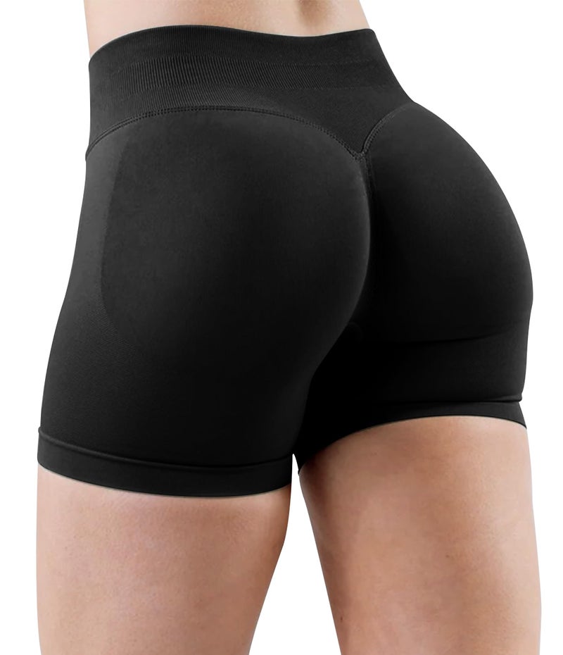 Unthewe Womens Workout Seamless Scrunch Butt Lifting Shorts High Waisted Tummy Control Gym Yoga Shorts(U516-Black-S) - Image 4