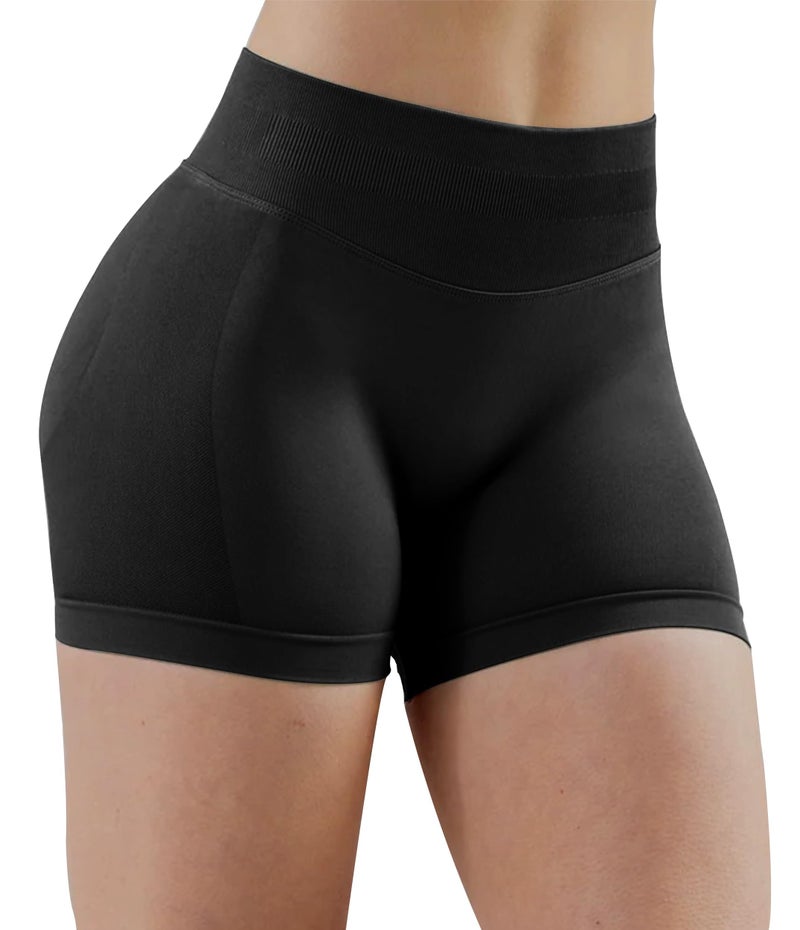 Unthewe Womens Workout Seamless Scrunch Butt Lifting Shorts High Waisted Tummy Control Gym Yoga Shorts(U516-Black-S) - Image 2