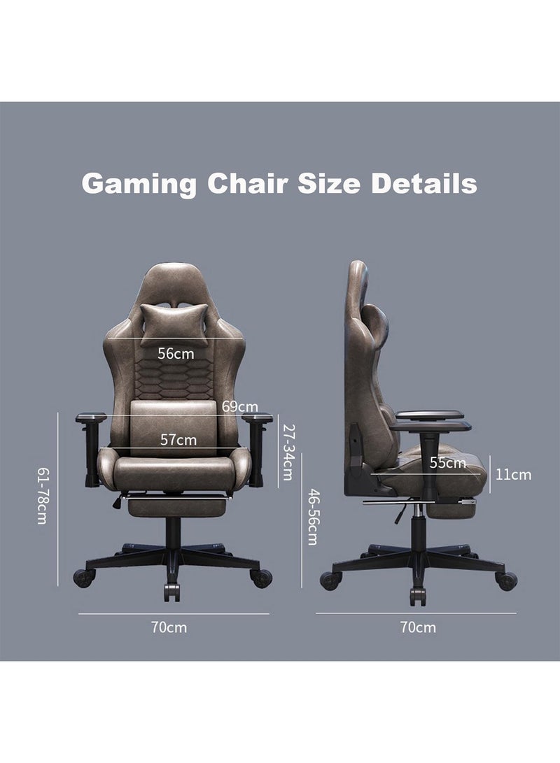 جي تي-ويل كرسي ألعاب فاخر من الجلد العتيق مع مسند للقدمين، قابل للدوران 360 درجة، ومساند ذراع قابلة للتعديل. - Image 2