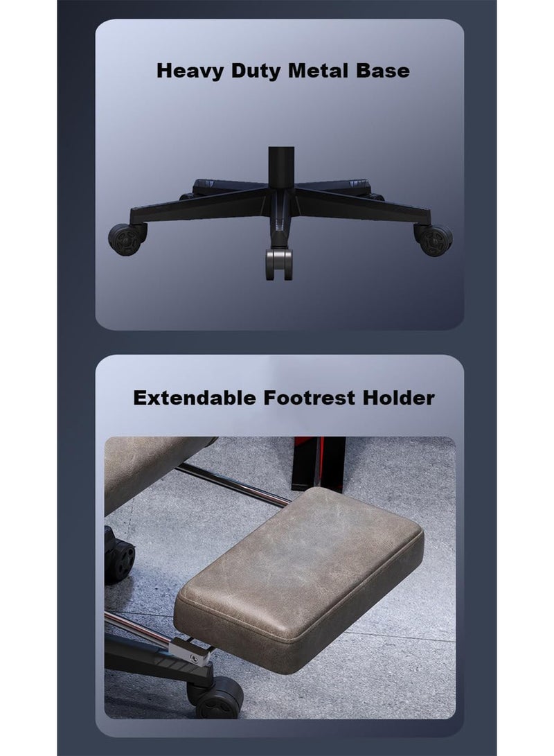 جي تي-ويل كرسي ألعاب فاخر من الجلد العتيق مع مسند للقدمين، قابل للدوران 360 درجة، ومساند ذراع قابلة للتعديل. - Image 5