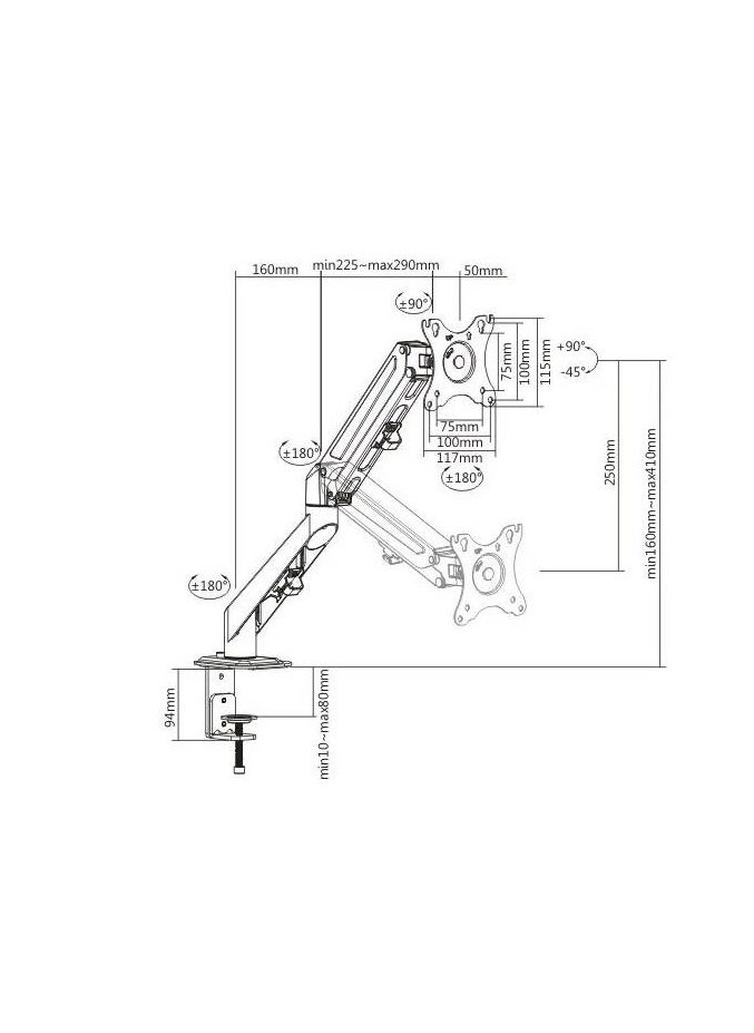 NEWSTAR Newstar 91-LDT25C012 Monitor Arm, Fits 17" to 27" Curved Monitor, Up to 6.5 Max Weight Capacity, Built-in Spring Tension Gauge, Keyhole Pattern, Cable Clip, Smooth Arm Insertion, Black | 91-LDT25C012  - Image 3