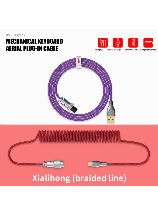 Airplug TYPE-C Interface Cable Removable Mechanical Game Keyboard Metal USB Head Braided Stretchable Data Cable-Color:Airline-Fuchsia - Image 1