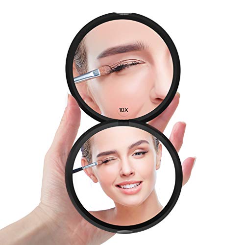 Benbilry Compact Travel Makeup Mirror with 10X Magnification for Purses, 4 Inch Double Sided Portable Folding Small Pocket Mirror Black - Image 1