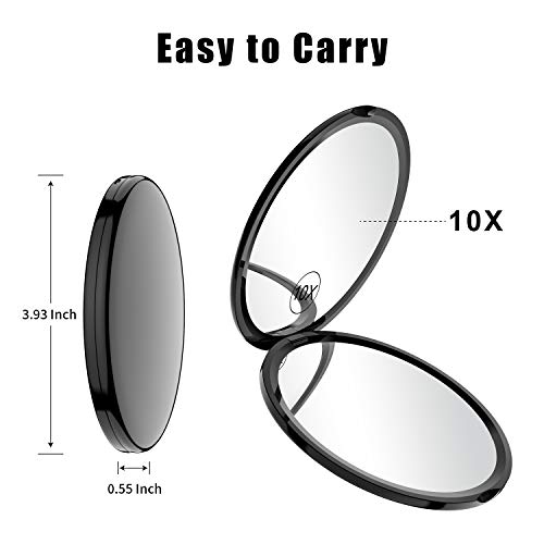 Benbilry Compact Travel Makeup Mirror with 10X Magnification for Purses, 4 Inch Double Sided Portable Folding Small Pocket Mirror Black - Image 3