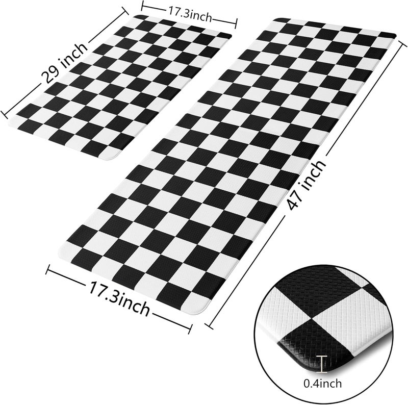VivaNest Black Checkered Grid Checkerboard Kitchen Rug Sets [2 PCs], Anti-Fatigue, Waterproof Non-Slip Kitchen Mats Heavy Duty Ergonomic Comfort Foam Rug for Floor, Home, Laundry,17"x29"+17"x47" - Image 4