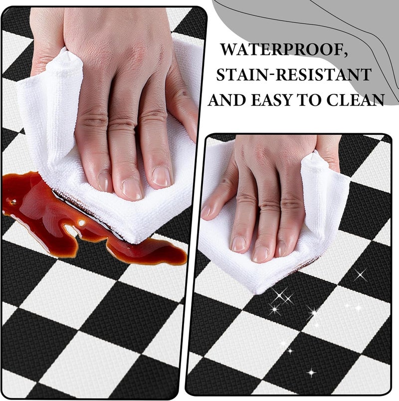 VivaNest Black Checkered Grid Checkerboard Kitchen Rug Sets [2 PCs], Anti-Fatigue, Waterproof Non-Slip Kitchen Mats Heavy Duty Ergonomic Comfort Foam Rug for Floor, Home, Laundry,17"x29"+17"x47" - Image 5