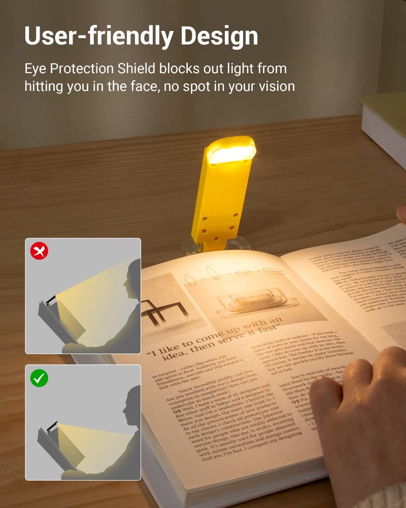 DEWENWILS Rechargeable Book Light for Reading in Bed, Warm White, Brightness Adjustable for Eye Care, LED Clip on Book Lights for Kids, Portable Bookmark Light, Yellow - Image 5