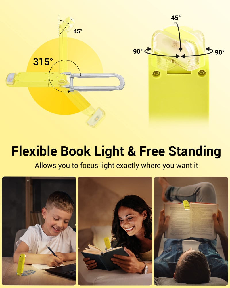 DEWENWILS Rechargeable Book Light for Reading in Bed, Warm White, Brightness Adjustable for Eye Care, LED Clip on Book Lights for Kids, Portable Bookmark Light, Yellow - Image 4