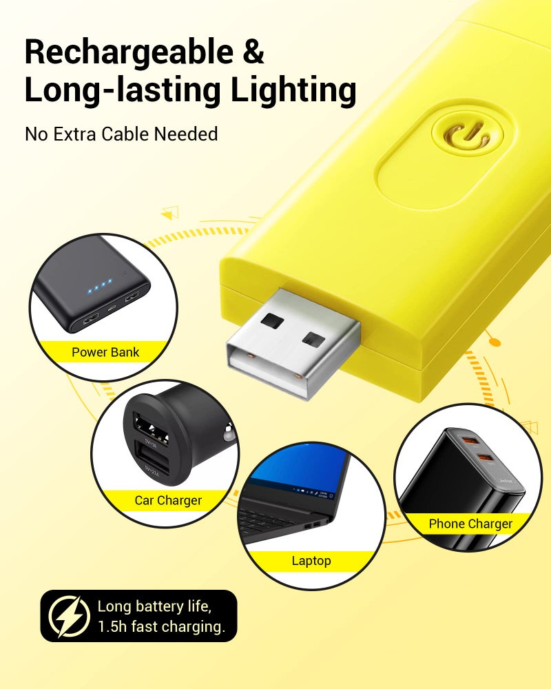 DEWENWILS Rechargeable Book Light for Reading in Bed, Warm White, Brightness Adjustable for Eye Care, LED Clip on Book Lights for Kids, Portable Bookmark Light, Yellow - Image 3