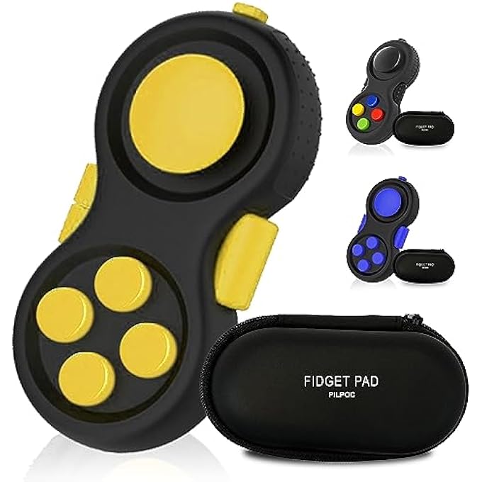 PILPOC (Black & Yellow) - Fidget Controller Pad Shank- Premium Quality Fidget Game Focus Toy, Smooth ABS Plastic with Exclusive Protective Case, Stress Relief Toy, for Add/ADHD (Black & Yellow) - Image 1
