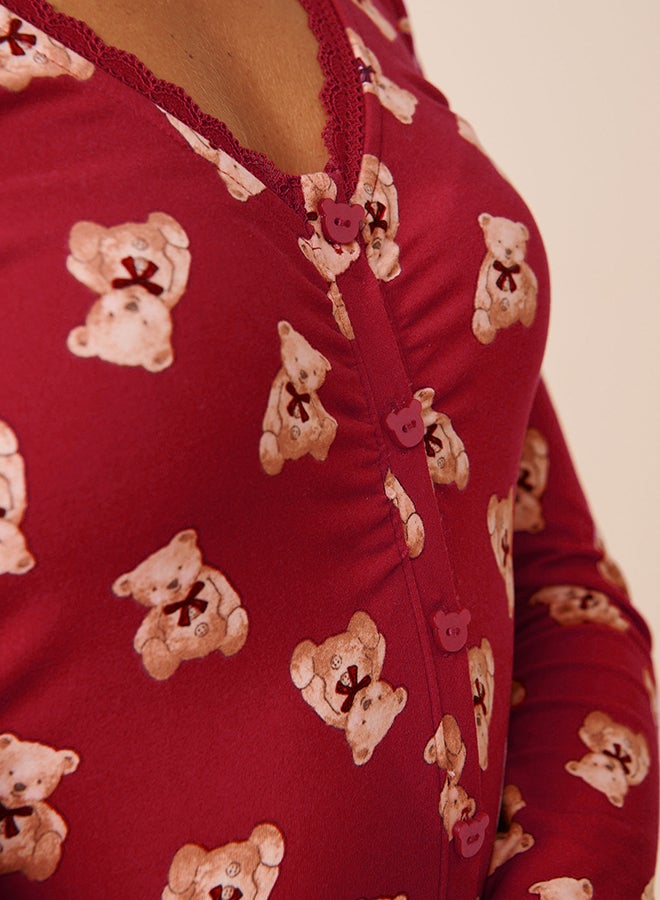 La Vie en Rose Teddy Bear Print Super Soft Long Sleeve Romper - Image 3