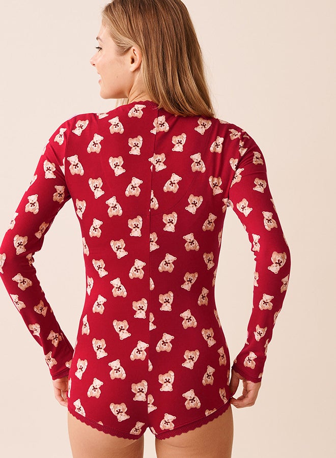 La Vie en Rose Teddy Bear Print Super Soft Long Sleeve Romper - Image 2