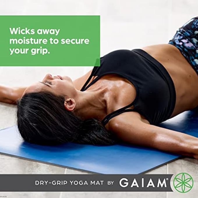 Gaiam Yoga Mat - Premium 5Mm Dry-Grip Thick Non Slip Exercise & Fitness Mat For Hot Yoga, Pilates & Floor Workouts (68" Or 78"L X 24" Or 26"W X 5Mm) - Image 3