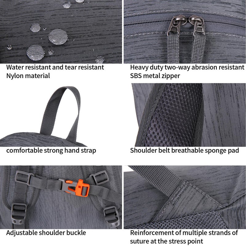 FENGDONG 35L Lightweight Foldable Waterproof Packable Travel Small Hiking Backpack Daypack for men women Dark Gray - Image 4