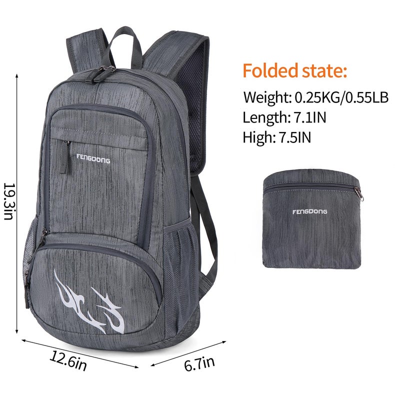 FENGDONG 35L Lightweight Foldable Waterproof Packable Travel Small Hiking Backpack Daypack for men women Dark Gray - Image 2
