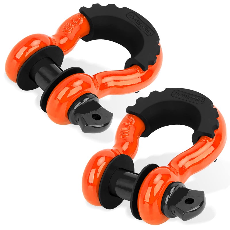 LIBERRWAY Shackles 34 2 Pack D Ring Shackle Rugged Off Road Shackles 285 Ton 57000 lbs Maximum Break Strength with 78 Pin Heavy Duty D Ring for Vehicle Recovery Orange