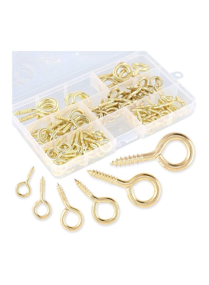 KNP Closed Screw Eye Hook - Pack of 100 Pcs (10, Gold Plated) are designed for secure fastening and hanging applications. - Image 1