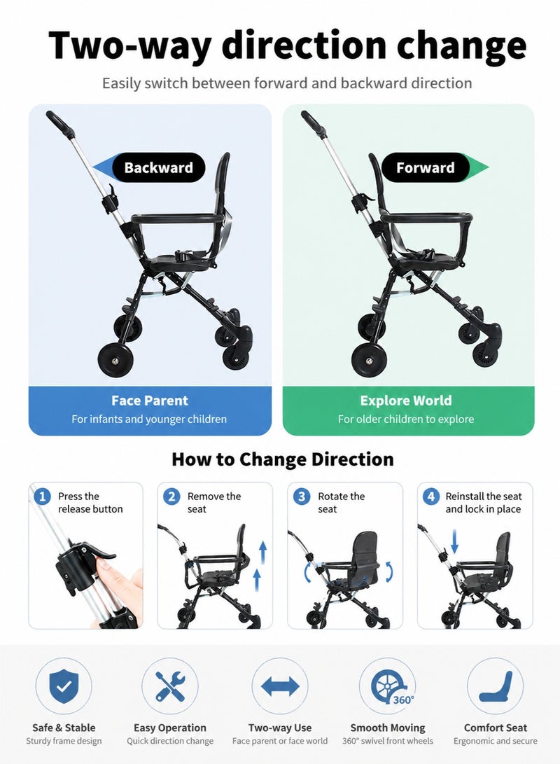 TOTOJOY Portable Baby Stroller Lightweight Compact Travel with Adjustable Handles and Backrest One Hand Foldable Easy Overhead Airplane Car Trunk Storage Airport Shopping Walking Pocket Stroller Cart Toddler - Image 2