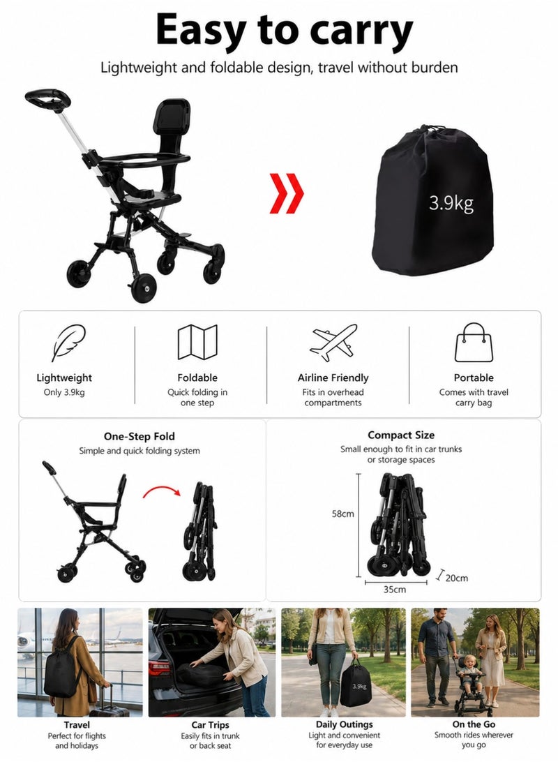 TOTOJOY Portable Baby Stroller Lightweight Compact Travel with Adjustable Handles and Backrest One Hand Foldable Easy Overhead Airplane Car Trunk Storage Airport Shopping Walking Pocket Stroller Cart Toddler - Image 3