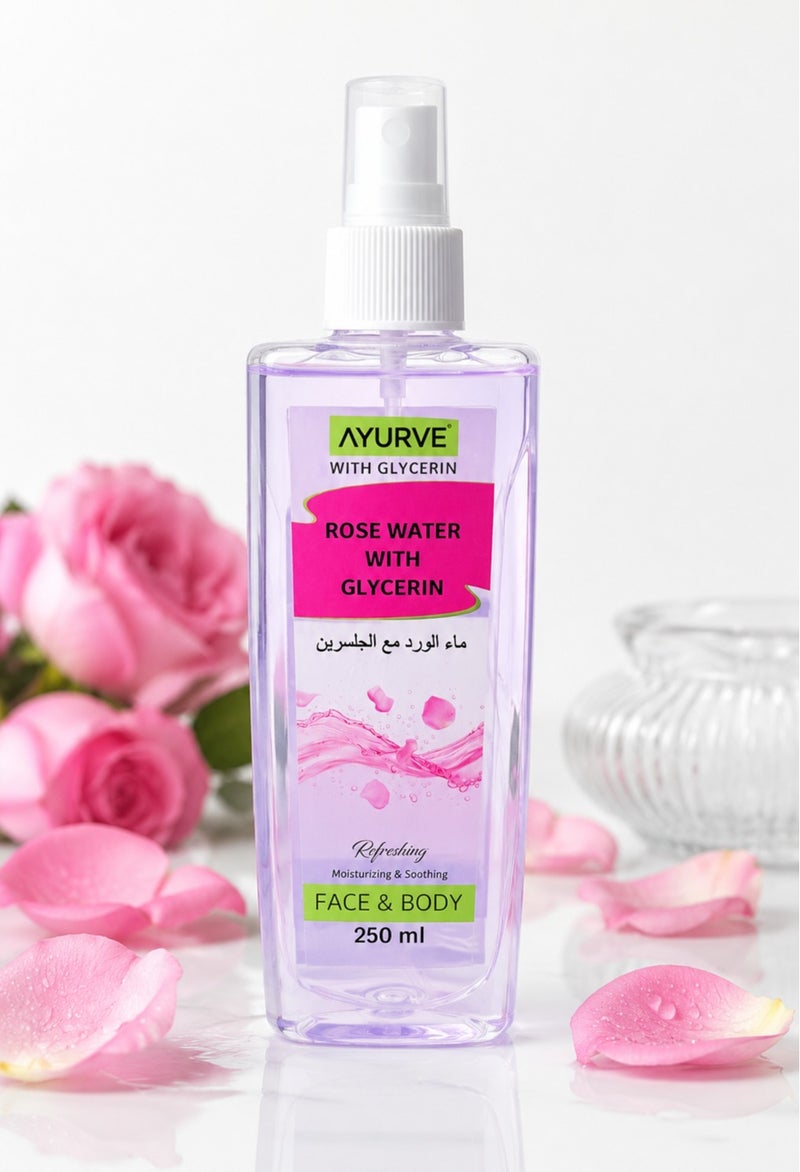 Rose Water with Glycerin 250ml – Hydrating & Refreshing Face & Body Mist | Moisturizing Rose Water Spray for Soft, Smooth & Glowing Skin
