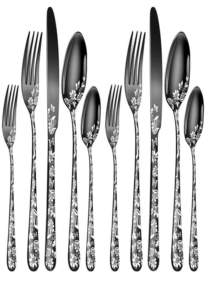 KESESU Silverware Set, KESESU 20 Pieces Stainless Steel Square Flatware Cutlery Set for 4, Modern Tableware Eating Utensils for Kitchen, Matte Finish, Dishwasher Safe – Rainbow (10, Black) - Image 1
