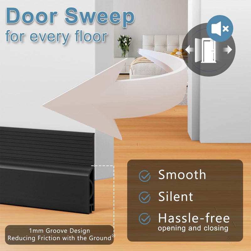 Beoguy Door Draft Stopper, Adjustable Door Sweep for Bottom of Door, Under Door Gap Filler for Exterior & Interior Doors, Door Weather Stripping Blocks Noise and Cold Air (39Inch, Black) - Image 3
