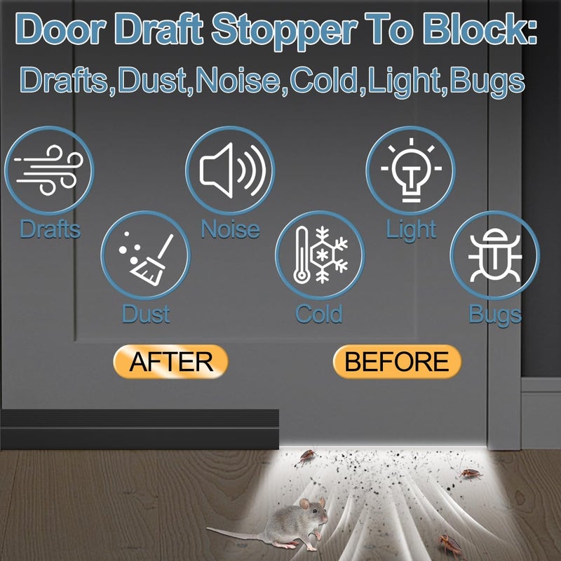Beoguy Door Draft Stopper, Adjustable Door Sweep for Bottom of Door, Under Door Gap Filler for Exterior & Interior Doors, Door Weather Stripping Blocks Noise and Cold Air (39Inch, Black) - Image 2