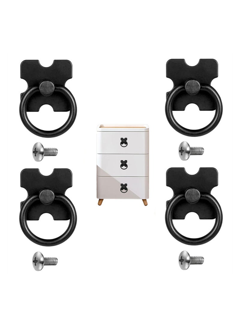 Excefore Drawer Handles and Ring Pull, 4 Pcs Decorative Furniture Door Drawer Handles and Ring Pull with Screws for Cabinet Wardrobe Cupboard Dresser, Black  - Image 1