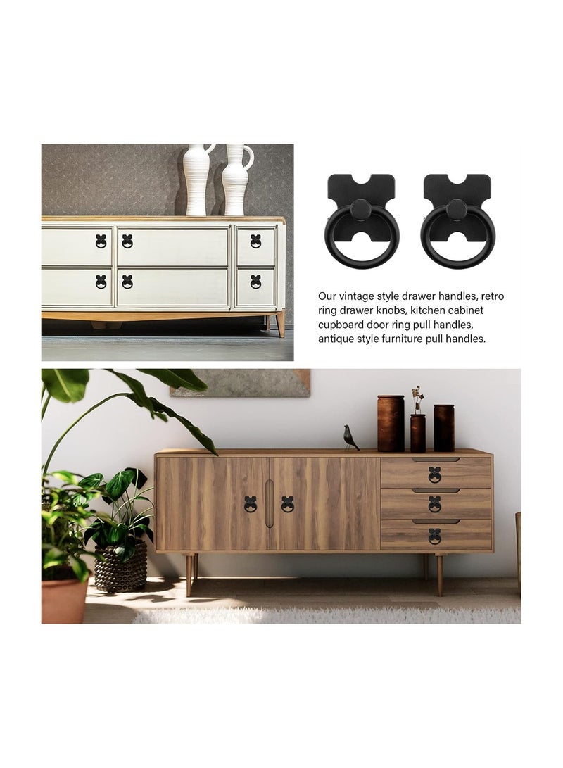 Excefore Drawer Handles and Ring Pull, 4 Pcs Decorative Furniture Door Drawer Handles and Ring Pull with Screws for Cabinet Wardrobe Cupboard Dresser, Black  - Image 2