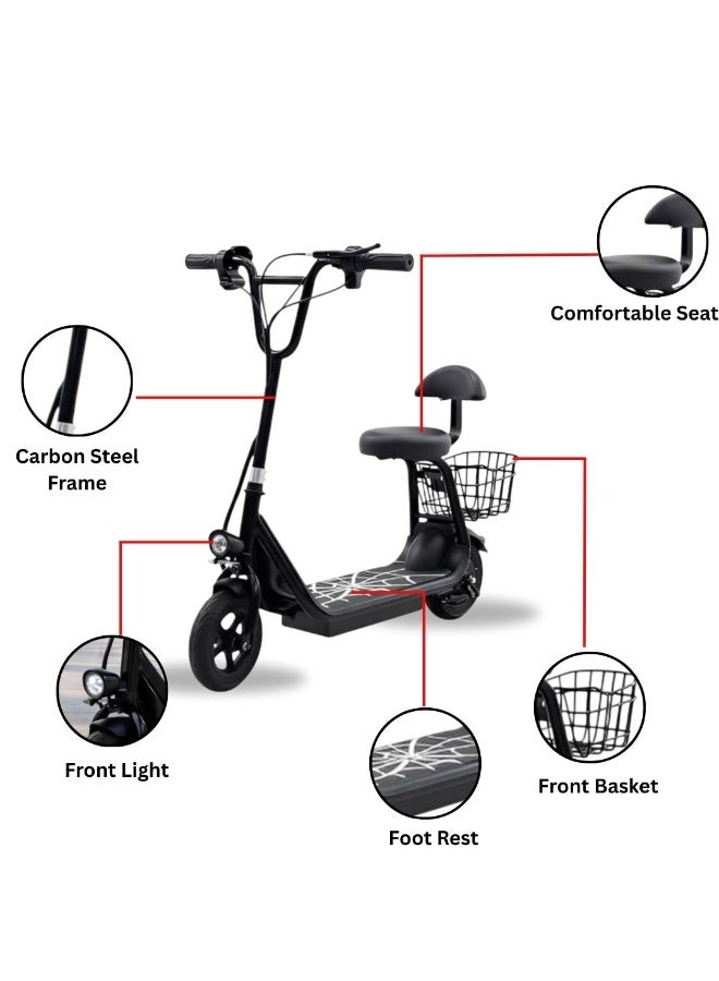 Modern Urban Kids Scooter - 250W Matte Black Seated Design - Image 3