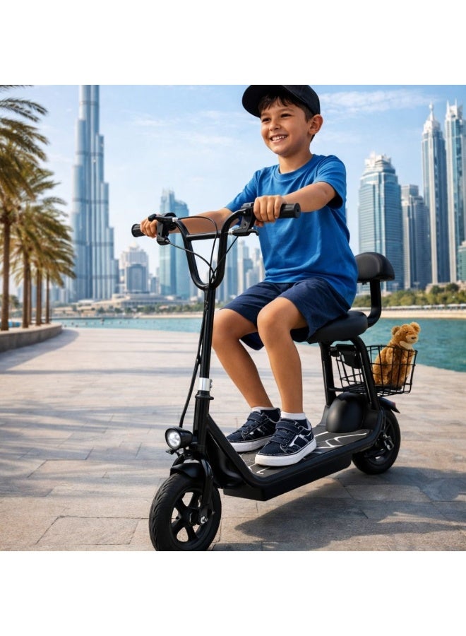 Modern Urban Kids Scooter - 250W Matte Black Seated Design - Image 4