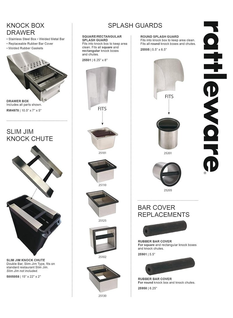 Rattleware Coffee Knock Box Espresso Splash Guard - For Home, Cafe, Restaurant, Hotel, Office, Or Commercial Establishment - Trusted By Baristas - Dishwasher Safe, Stainless Steel Espresso Knock Box Square - Image 4