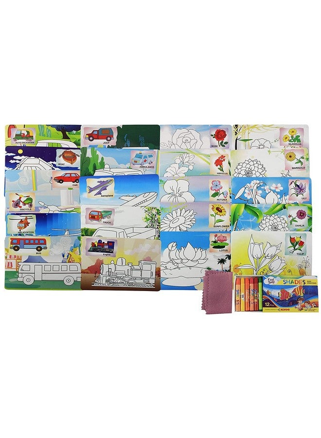 FunBlast Color & Wipe Kit - 24 Design Flower & Transport Reusable Cards, Preschool Coloring Kit for 3+ Years Toddlers/Kids (Multicolor) - Image 2